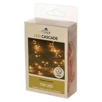 Cascade draadverlichting lichtsnoer met 100 lampjes classic warm wit op batterijen - Lichtsnoeren