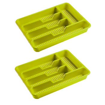 2x stuks bestekbakken/bestekhouders 5-vaks lime groen 34 x 25 x 4 cm - Bestekbakken