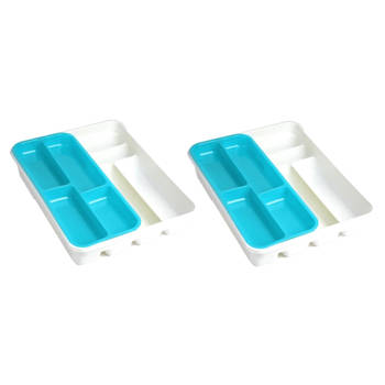 2x stuks witte bestekbak inzetbakken met blauw oplegbakje kunststof L40 x B30 cm - Bestekbakken