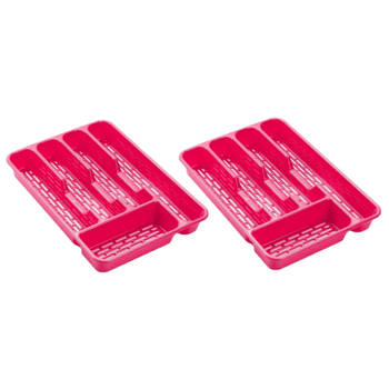2x stuks bestekbakken/bestekhouders 5-vaks roze L33 x B24 x H4 cm - Bestekbakken