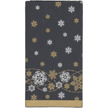 Kerst thema tafellaken/tafelkleed zwart met sneeuwvlokken 138 x 220 cm - Tafellakens