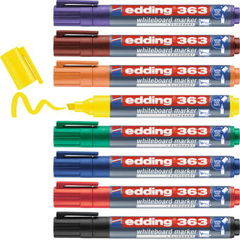 edding Whiteboardmarker 363 - 8 markers - Beitelpunt - Schrijfbreedte van 1-5mm - Sneldrogend