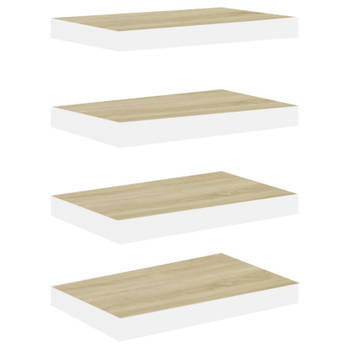 vidaXL Wandschappen zwevend 4 st 40x23x3,8 cm MDF eikenkleurig en wit