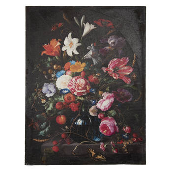 Clayre & Eef Schilderij 55x73 cm Zwart Roze Canvas Rechthoek Bloemen Canvas schilderij Zwart Canvas schilderij
