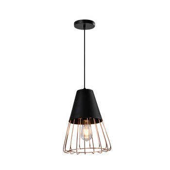 QUVIO Hanglamp langwerpig zwart met rosegoud frame - QUV5179L-BLACK