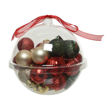 30x stuks kleine kunststof kerstballen rood/donkergroen/champagne 3 cm - Kerstbal