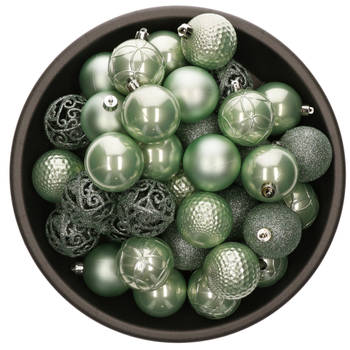 37x stuks kunststof kerstballen mintgroen (eucalyptus) 6 cm glans/mat/glitter mix - Kerstbal