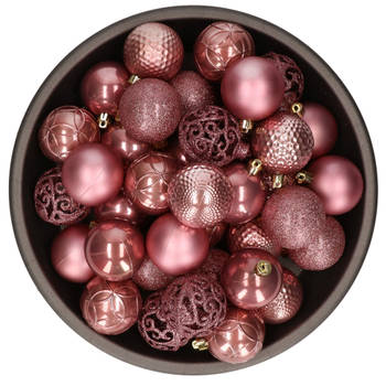 37x stuks kunststof kerstballen oudroze (velvet pink) 6 cm glans/mat/glitter mix - Kerstbal