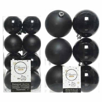 Kerstballen set van 22x kunststof kerstballen glanzend/mat zwart 4/8 cm Kerstboom versiering/decoratie - Kerstbal