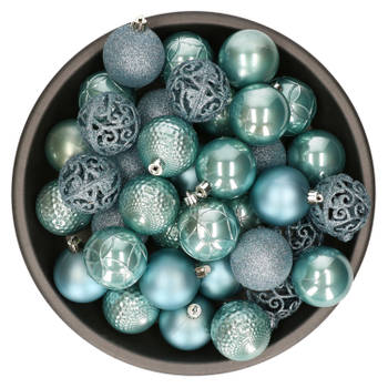 Bellatio Decorations kerstballen - 37x -ijsblauw - 6 cm -kunststof - Kerstbal