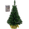 Volle kunst kerstboom 45 cm in jute zak inclusief 20 warm witte lampjes - Kunstkerstboom