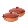 2x Terracotta braadpannen/ovenschalen met deksel 28 cm - Braadpannen