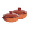2x Terracotta braadpannen/ovenschalen klein met deksel 24 cm - Braadpannen