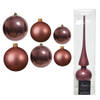 Groot pakket glazen kerstballen 50x oud roze glans/mat 4-6-8 cm met piek glans - Kerstbal