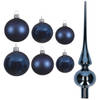 Groot pakket glazen kerstballen 50x donkerblauw glans/mat 4-6-8 cm met piek glans - Kerstbal