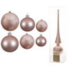 Groot pakket glazen kerstballen 50x lichtroze glans/mat 4-6-8 cm met piek glans - Kerstbal