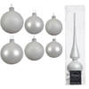 Groot pakket glazen kerstballen 50x winter wit glans/mat 4-6-8 cm met piek mat - Kerstbal