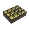 12x Glazen gedecoreerde donkergroen met gouden kerstballen 7,5 cm - Kerstbal