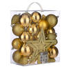 39x stuks kunststof kerstballen en kerstornamenten met ster piek warm goud mix - Kerstbal