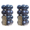 32x Kunststof kerstballen glanzend/mat donkerblauw 4 cm kerstboom versiering/decoratie - Kerstbal