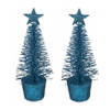 Set van 2x stuks klein blauw kerstboompjes 15 cm - Kunstkerstboom