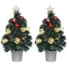 2x stuks fiber optic kerstbomen/kunst kerstbomen met verlichting en kerstballen 60 cm - Kunstkerstboom
