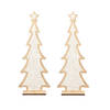 2x stuks kerstdecoratie houten kerstboom glitter wit 35,5 cm - Kunstkerstboom