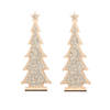 2x stuks kerstdecoratie houten kerstboom glitter zilver 35,5 cm decoratie kerstbomen - Kunstkerstboom