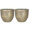 2x stuks bloempot/plantenpot van keramiek in het industrieel goud D16 en H14 cm - Plantenpotten