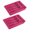 2x stuks bestekbakken/bestekhouders 5-vaks fuchsia roze 34 x 25 x 4 cm - Bestekbakken