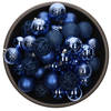 37x stuks kunststof kerstballen kobalt blauw 6 cm glans/mat/glitter mix - Kerstbal