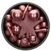 Set van 33x stuks kunststof kerstballen met ster piek oudroze (velvet pink) mix - Kerstbal