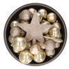 Set van 33x stuks kunststof kerstballen met ster piek parel/champagne mix - Kerstbal