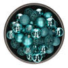 37x stuks kunststof kerstballen turquoise blauw 6 cm glans/mat/glitter mix - Kerstbal