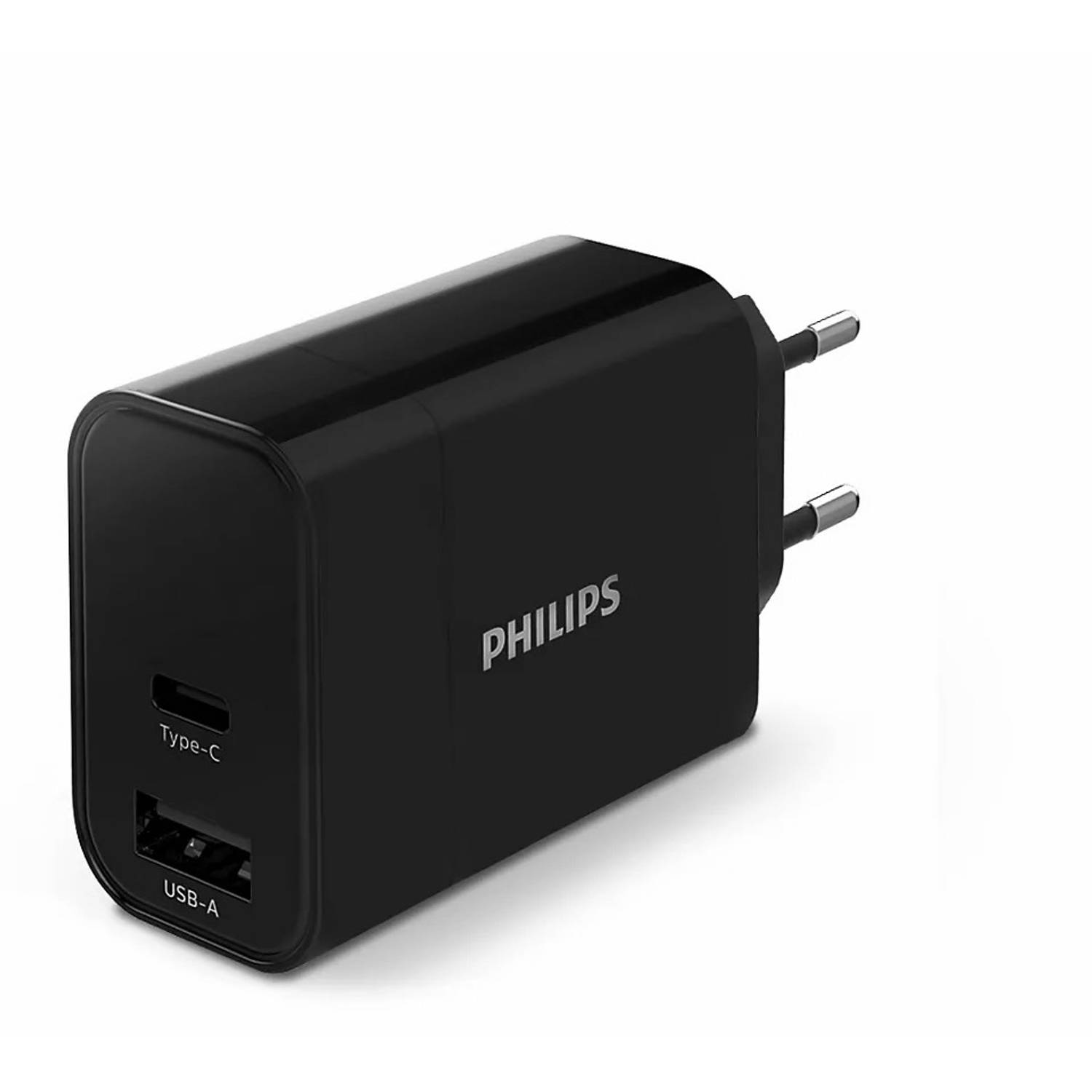 Philips DLP2621/12 Oplader - USB-Stekker - 2 Poorten USB-C - - Snel Opladen - 30W - Zwart | Blokker