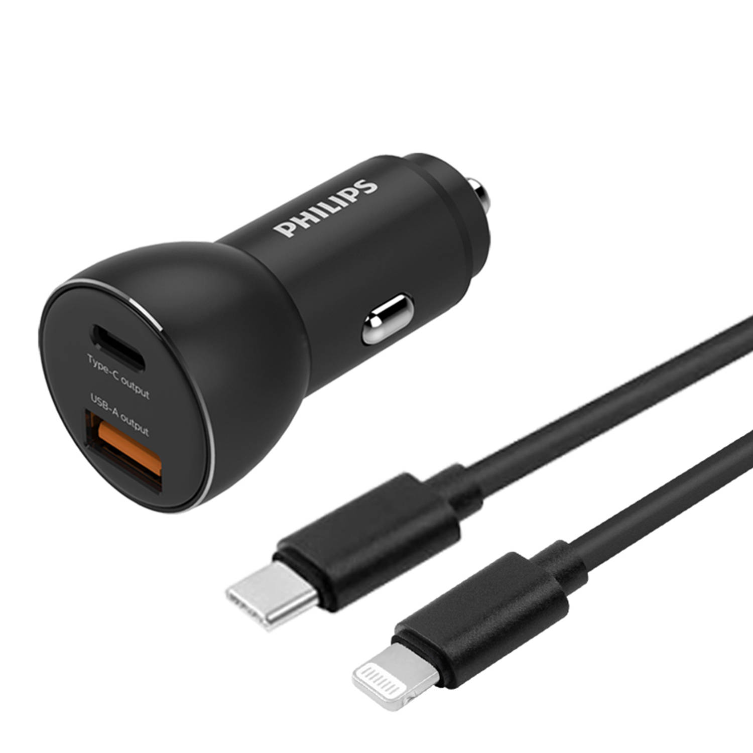 Philips Autolader USB A-C - - Zwart - incl. oplaadkabel - iPhone oplader - 36W Fast Charge |