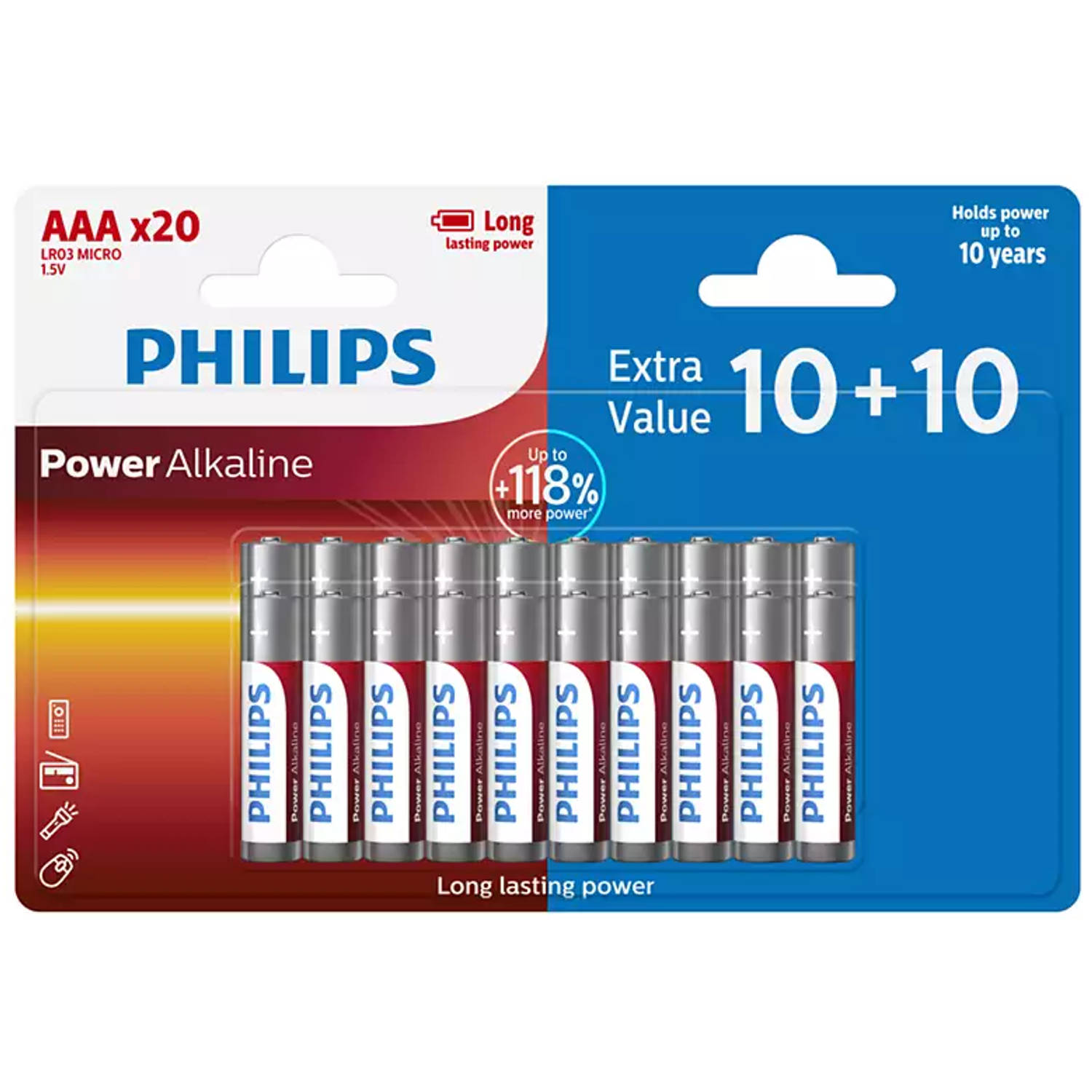 Philips AAA-Batterijen - LR03/1.5V - 20 Stuks - Alkaline Batterij-Pack