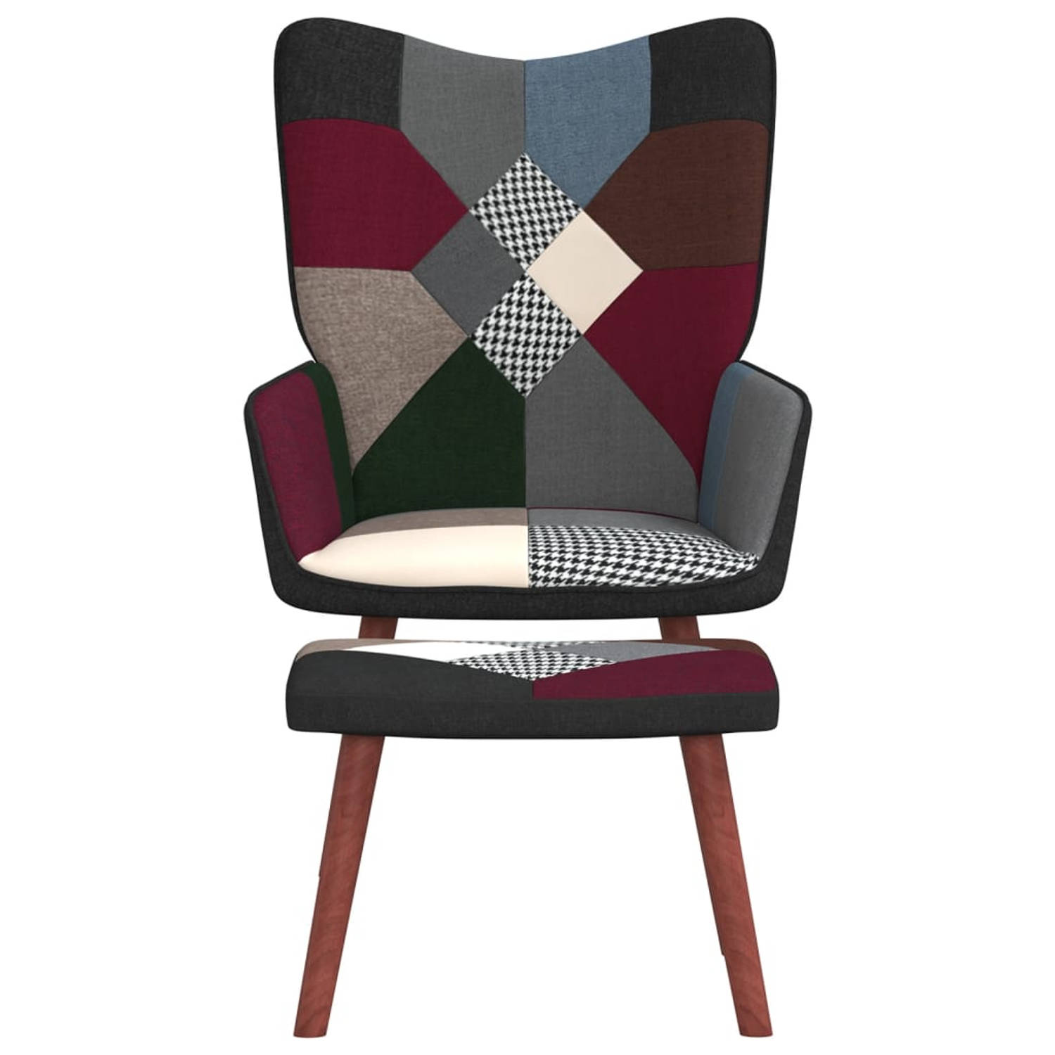 The Living Store Relaxstoel met voetenbank patchwork stof - Fauteuil