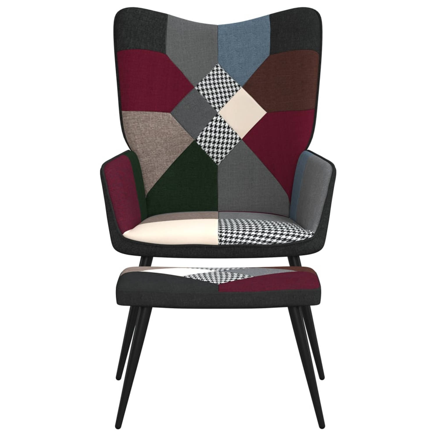 The Living Store Relaxstoel met voetenbank patchwork stof - Fauteuil