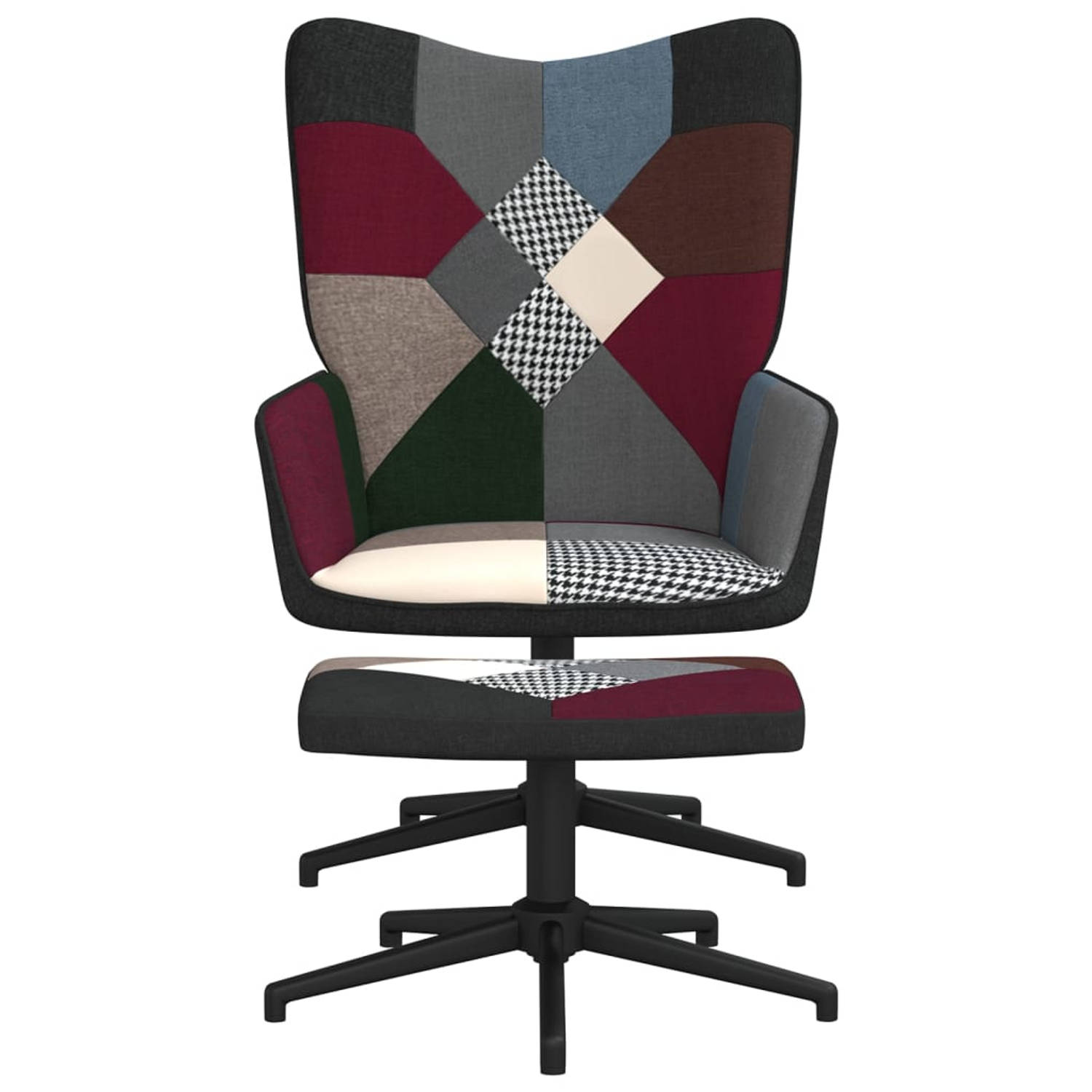 The Living Store Relaxstoel met voetenbank patchwork stof - Fauteuil