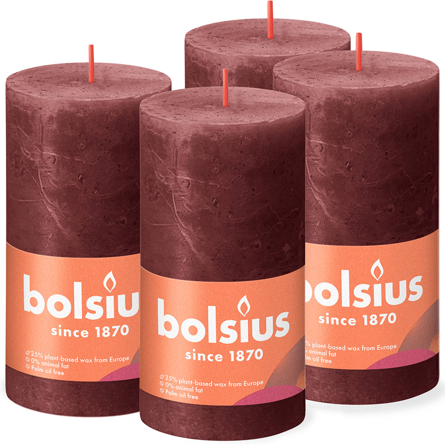 Misbruik trui atleet Bolsius - 4 rustieke kaarsen - bordeaux - 13cm | Blokker