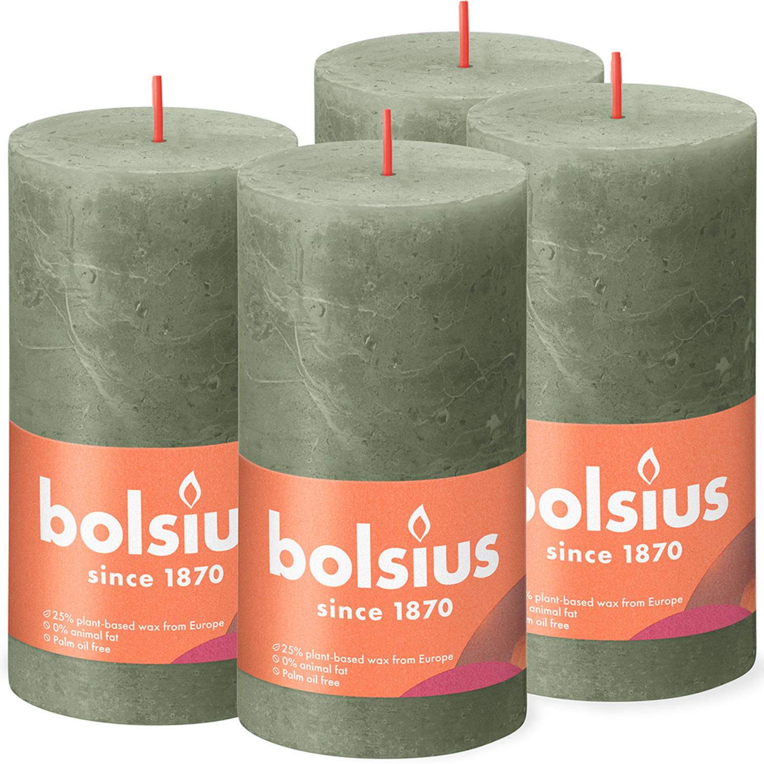 Geniet trimmen afdeling Bolsius - 4 rustieke kaarsen - olijfgroen - 13cm | Blokker
