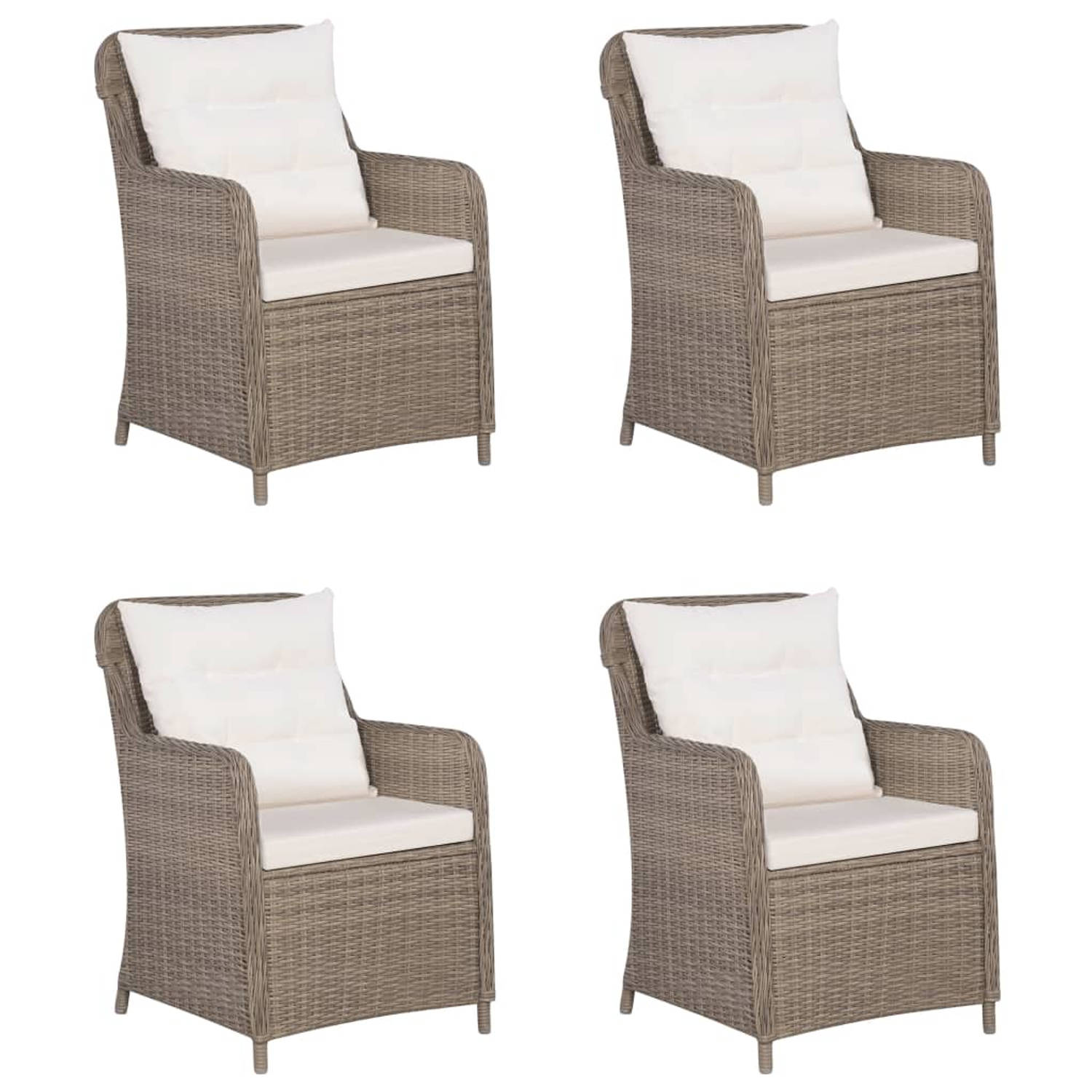 The Living Store Tuinset - Acaciahouten Tafel 140x70x73.5 cm - Bruine Rattan Stoelen - Set van 4 - Crèmewitte Kussens