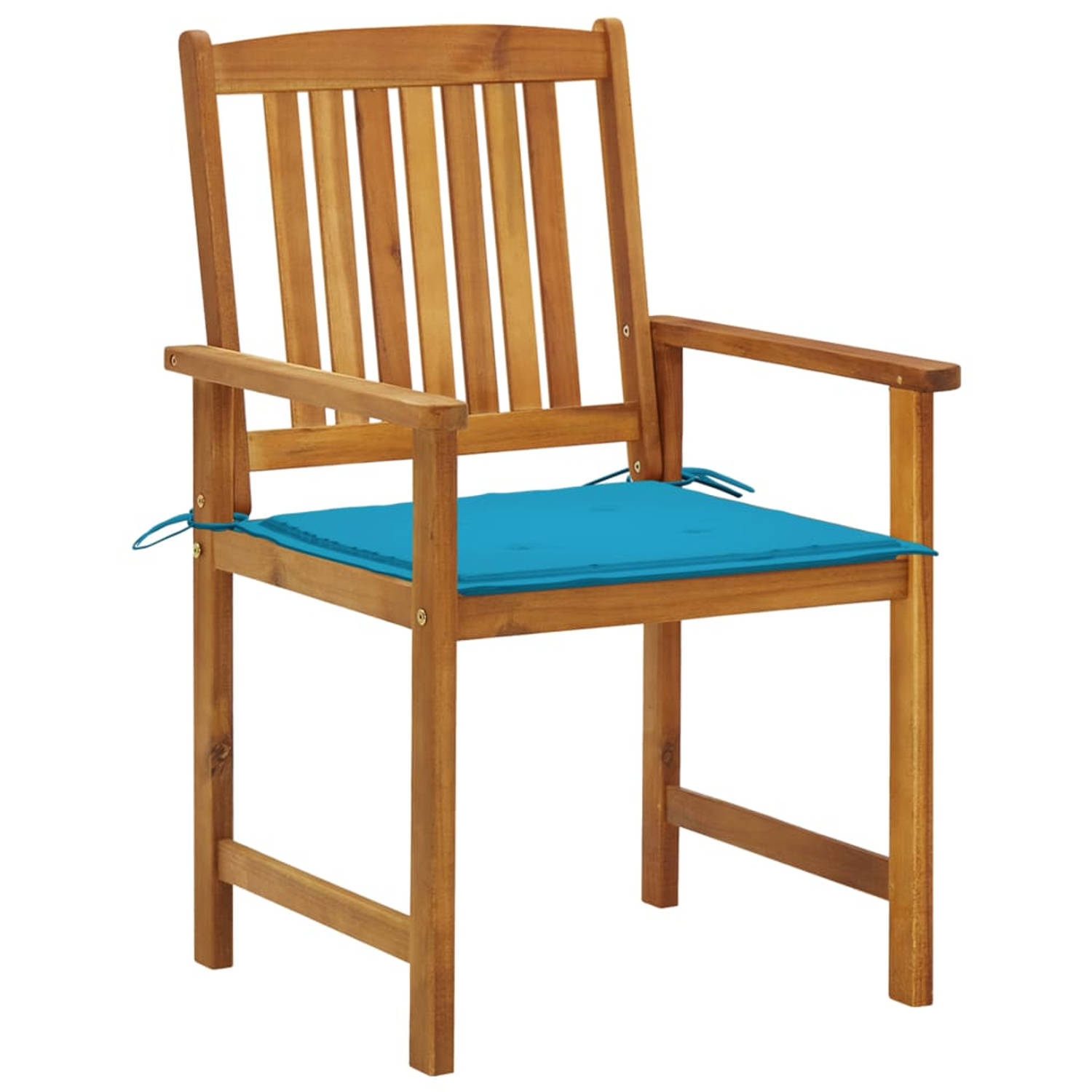 The Living Store Buitenstoelen - Gelatté hout - Massief acaciahout - Blauwe kussens - 61 x 57 x 92 cm - 4 stoelen - 4 zitkussens