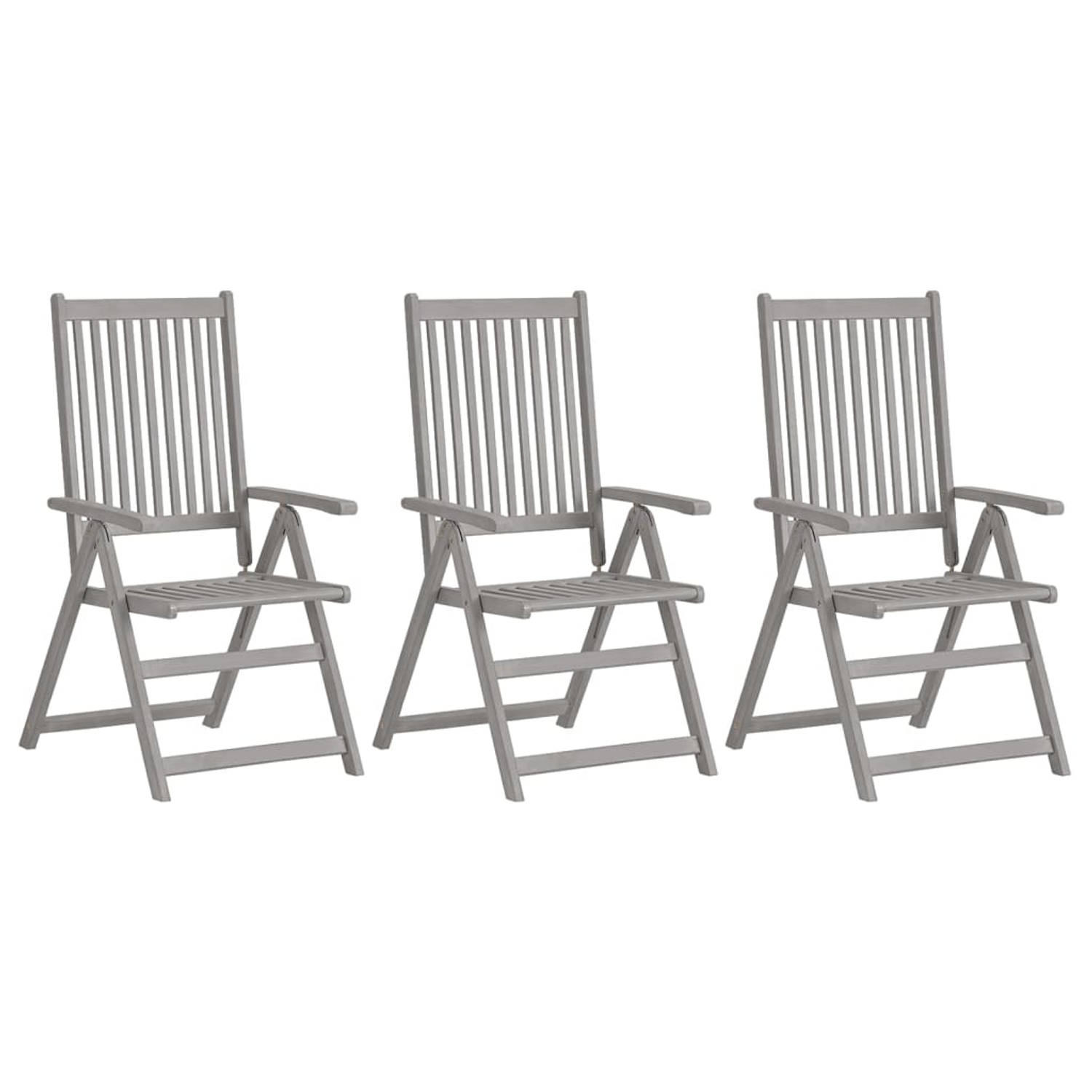 The Living Store Acaciahouten verstelbare stoelenset - 56 x 70 x 110 cm - Greywash - 3 stoelen met kussen - extra kussen