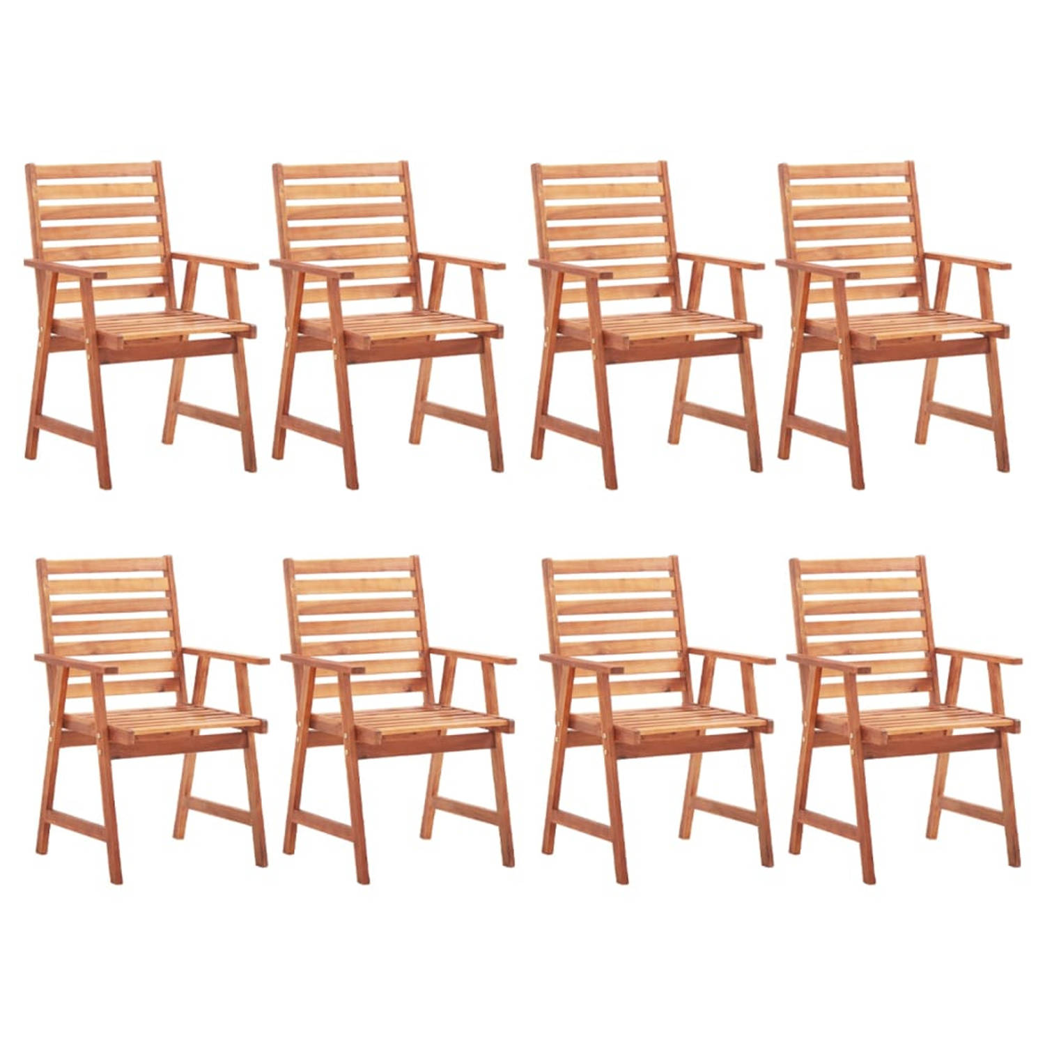The Living Store Tuinstoelenset - Acaciahout - 8 stoelen met kussens - Helder groen - 56x62x92cm