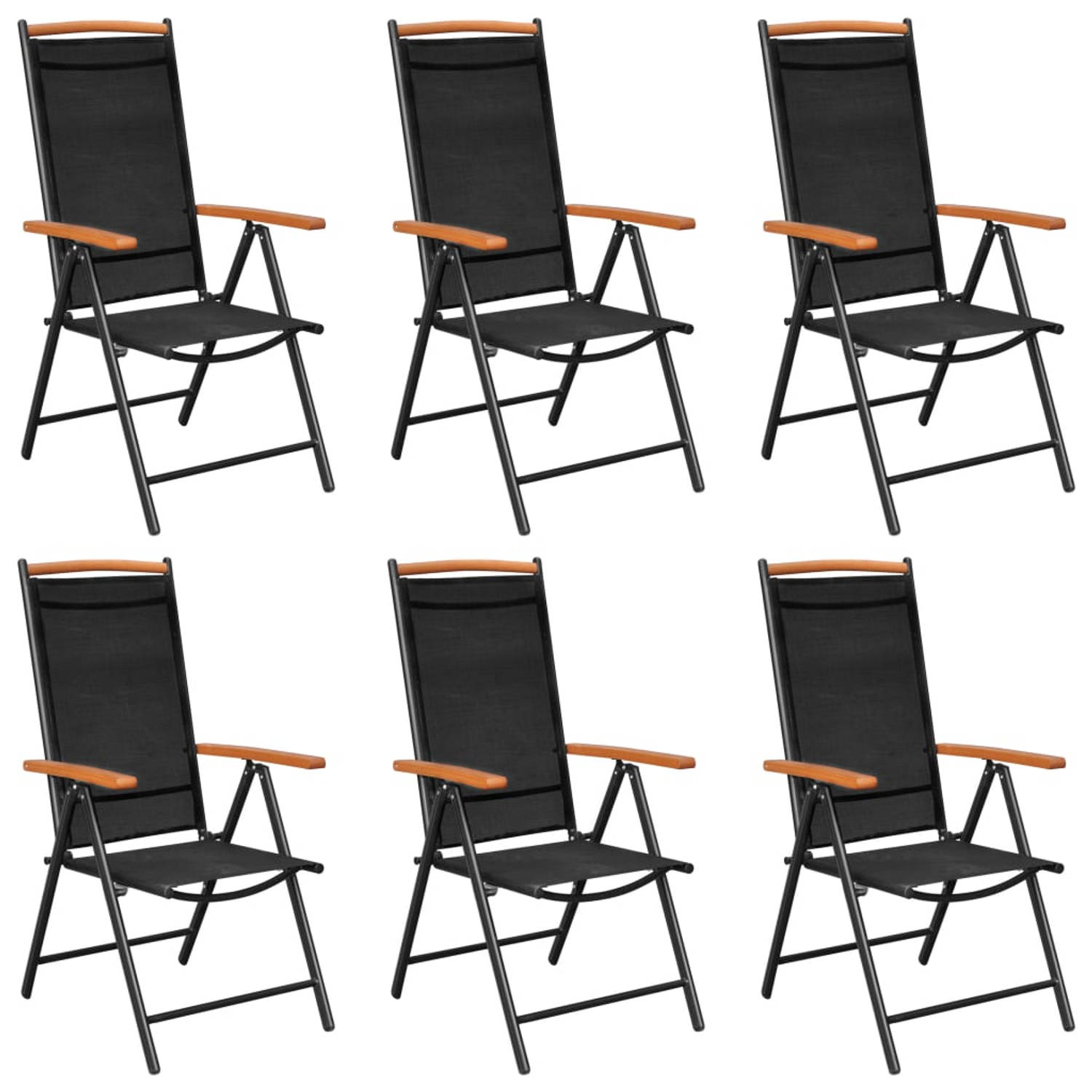 The Living Store Tuinset - zwart - 6 stoelen - 1 tafel - gepoedercoat aluminium - textileen en HKC - 140 x 90 x 74 cm