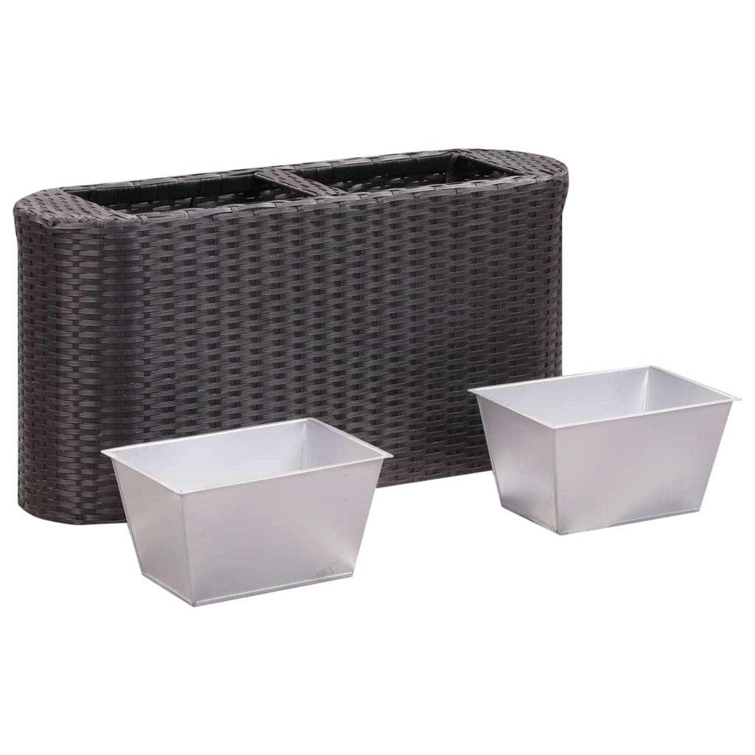 The Living Store Zink Rattan Plantenbak Set - 80x25x40 cm - Zwart