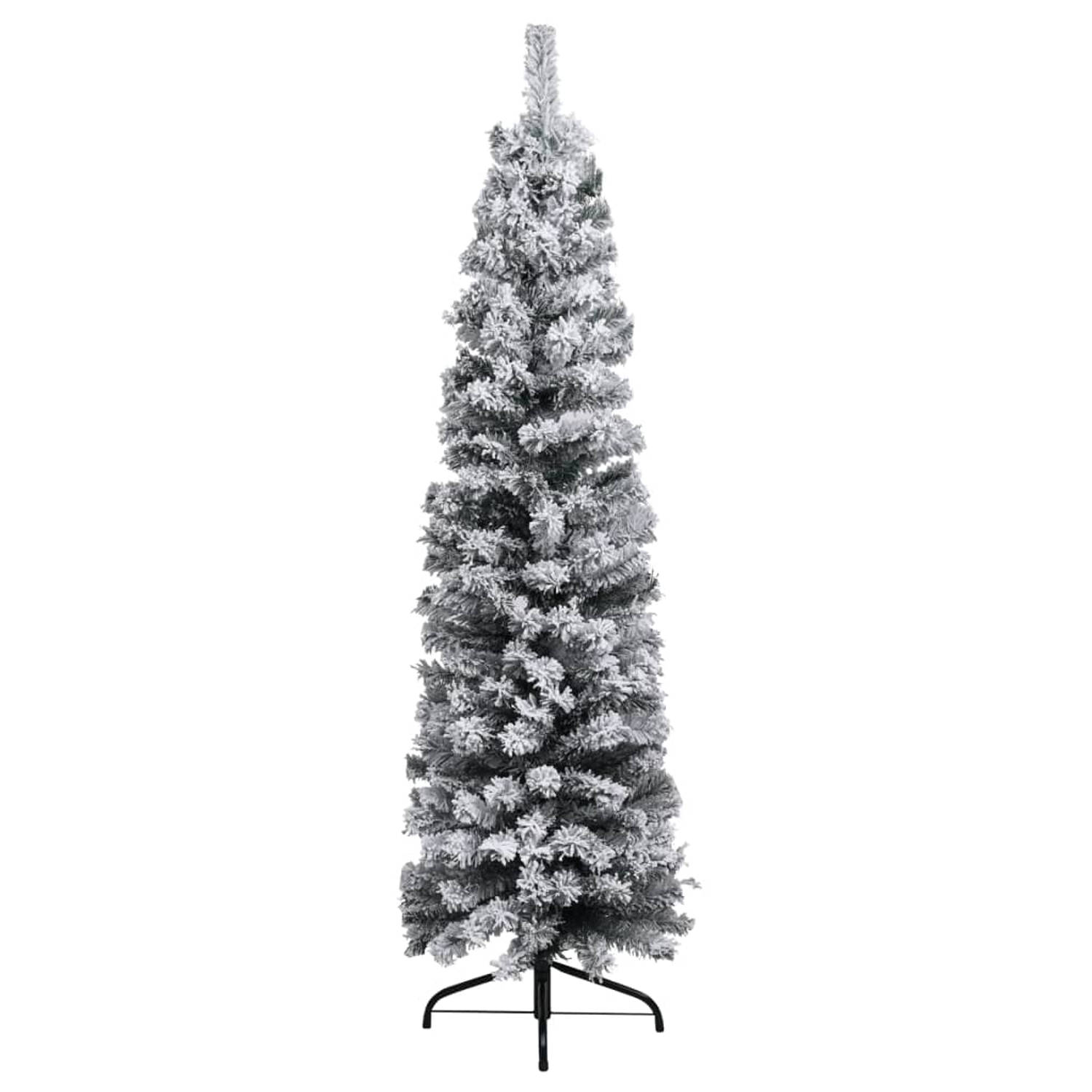 The Living Store Kunstkerstboom met sneeuw smal 150 cm PVC groen - Decoratieve kerstboom