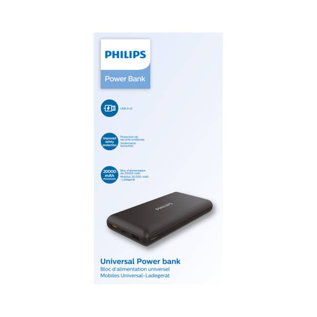 Philips DLP8720N/00 Powerbank - 2 USB-Poorten - LED-Indicator - Grote Capaciteit: 20000mAh - Zwart